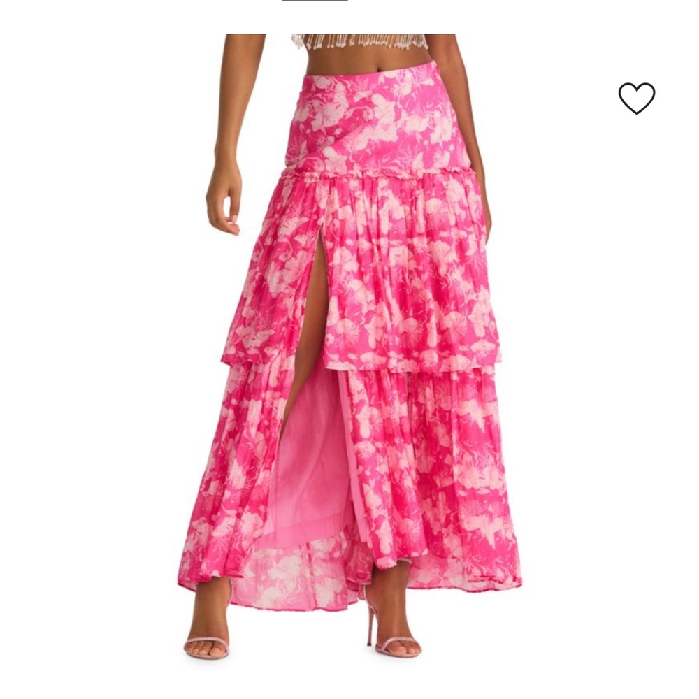 LoveShackFancy Vibrant Pink Floral Maxi Skirt